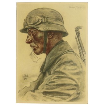 Postkarte W. Willrich : Kradmelder einer Panzer - Vorausabteilung. Espenlaub militaria
